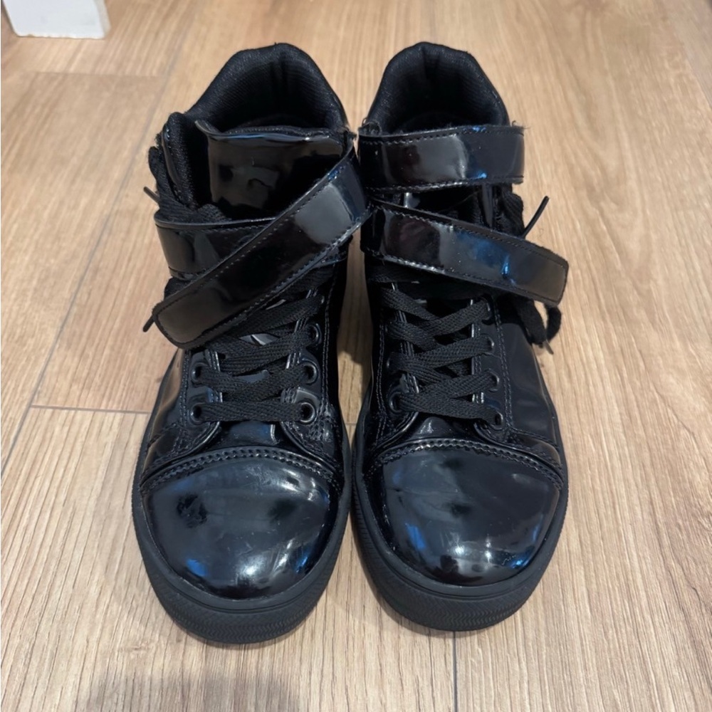 Black Patent Leather High-Top Sneakers